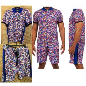 Hustle Gang Men’s Short Set Prism Polo Shirt and Montage Shorts Size Large